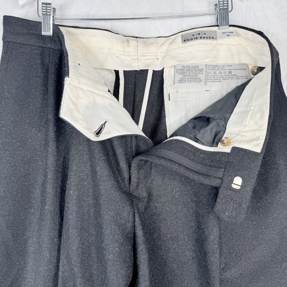 vtg Eddie Bauer SZ-36 Gray Glen Plaid Flannel Wool Pants Trousers Pleated Cuffed - Picture 9 of 16